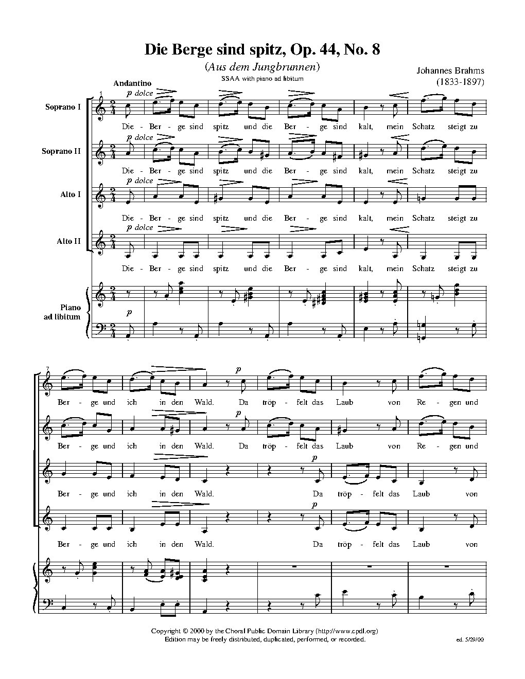 Die Berge sind spitz, Op. 44, No. 8