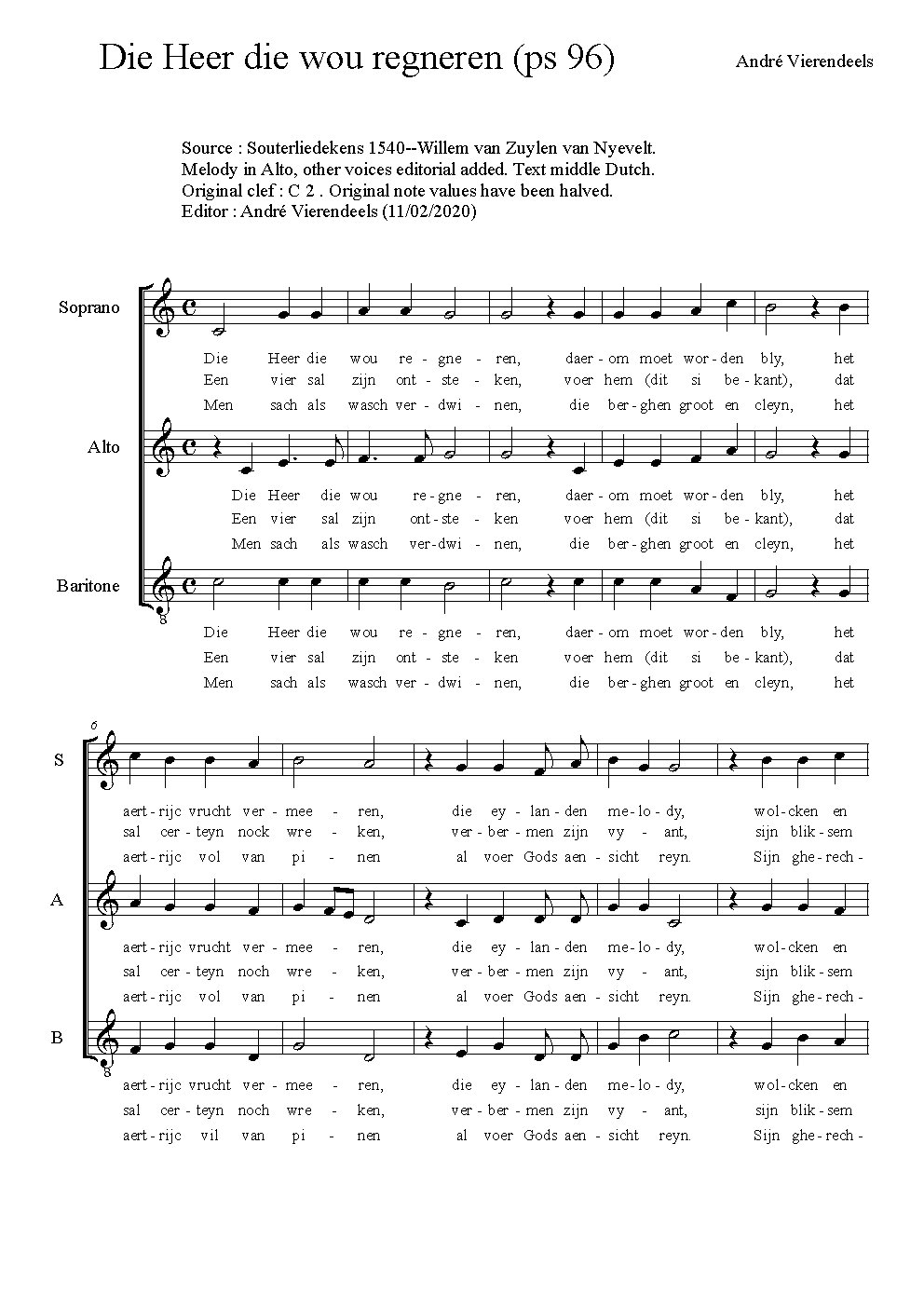 Die Heer die wou regneren - Choir Script PDF Thumbnail
