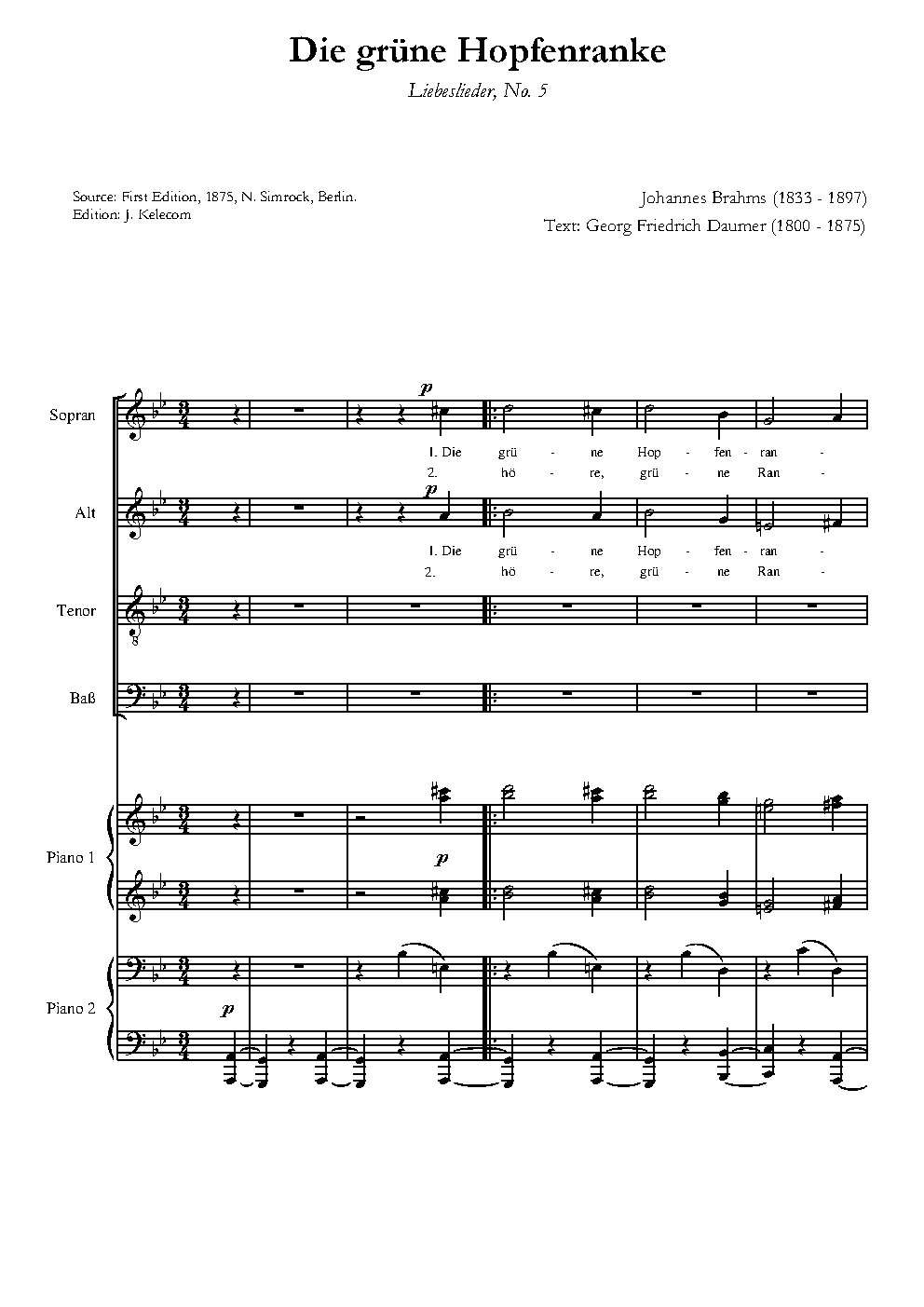 Die grüne Hopfenranke, Op. 52, No. 5|{{NoCo|Liebeslieder Walzer, Op. 52