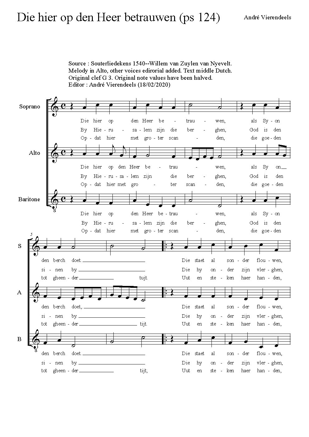 Die hier op den Heer betrauwen - Choir Script PDF Thumbnail
