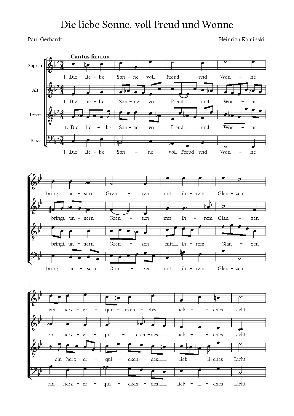 Die liebe Sonne, voll Freud und Wonne|Sechs Choräle für vierstimmigen gem. Chor a capella