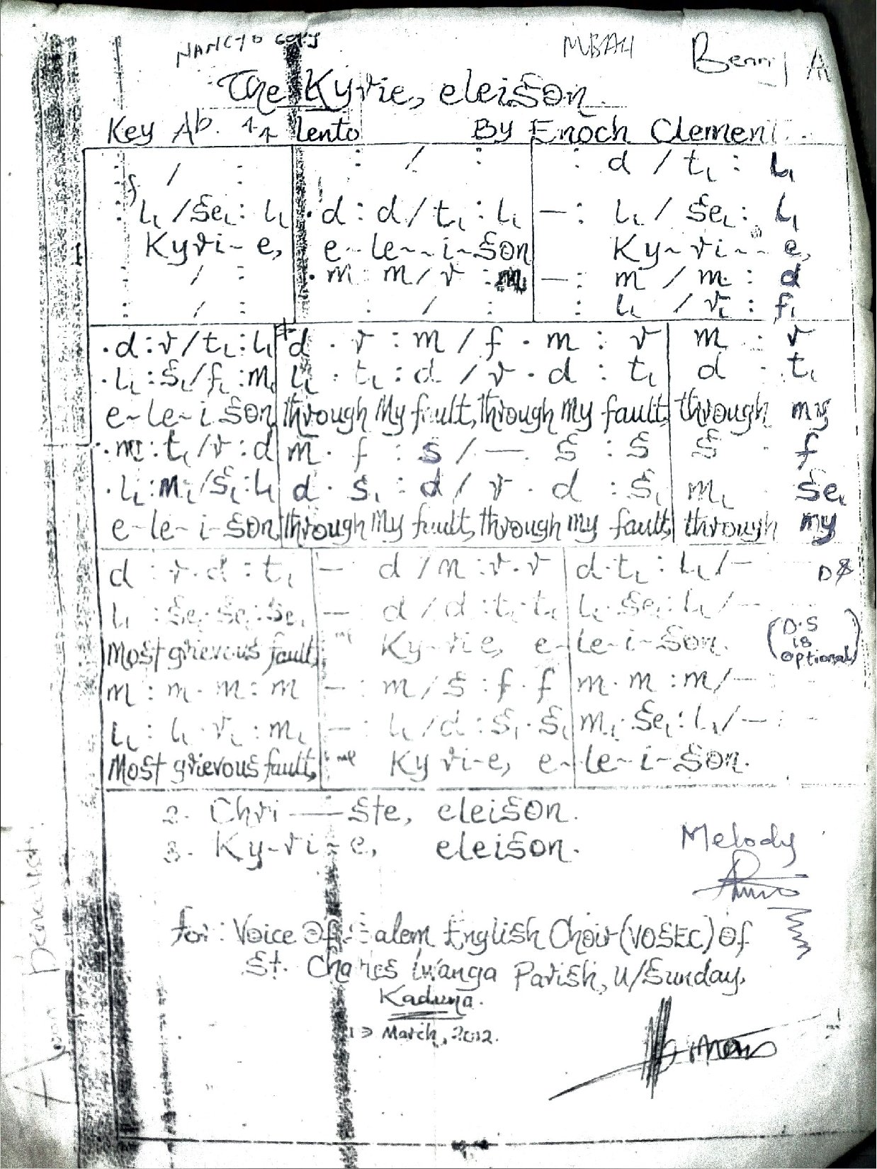 Kyrie Eleison Through My Faults - Download Choir Script PDF