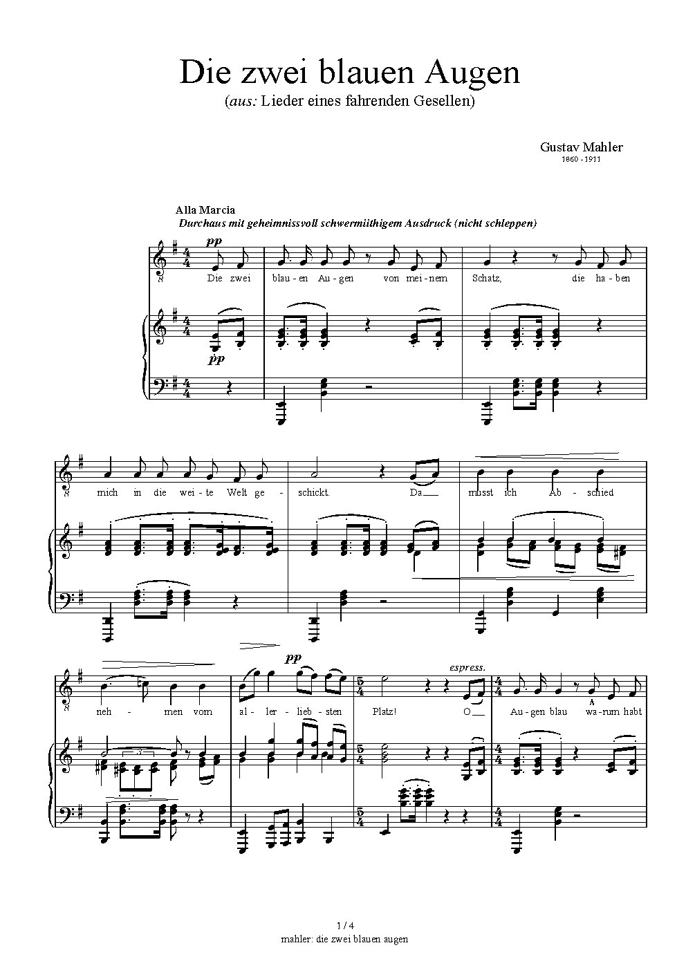 Die zwei blaue Augen from Lieder eines fahrenden Gesellen