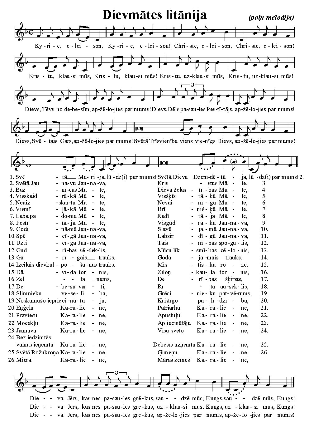 Dievmātes litānija (poļu melodija) (Litania do Najświętszej Maryi Panny)