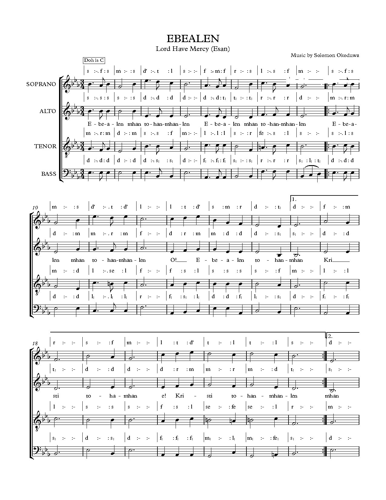 Ebealen - Solomon Okoduwa - Download Choir Script PDF