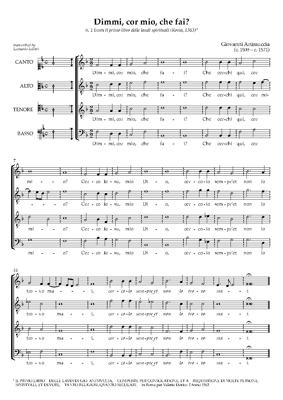 Dimmi, cor mio, che fai? - Choir Script PDF Thumbnail