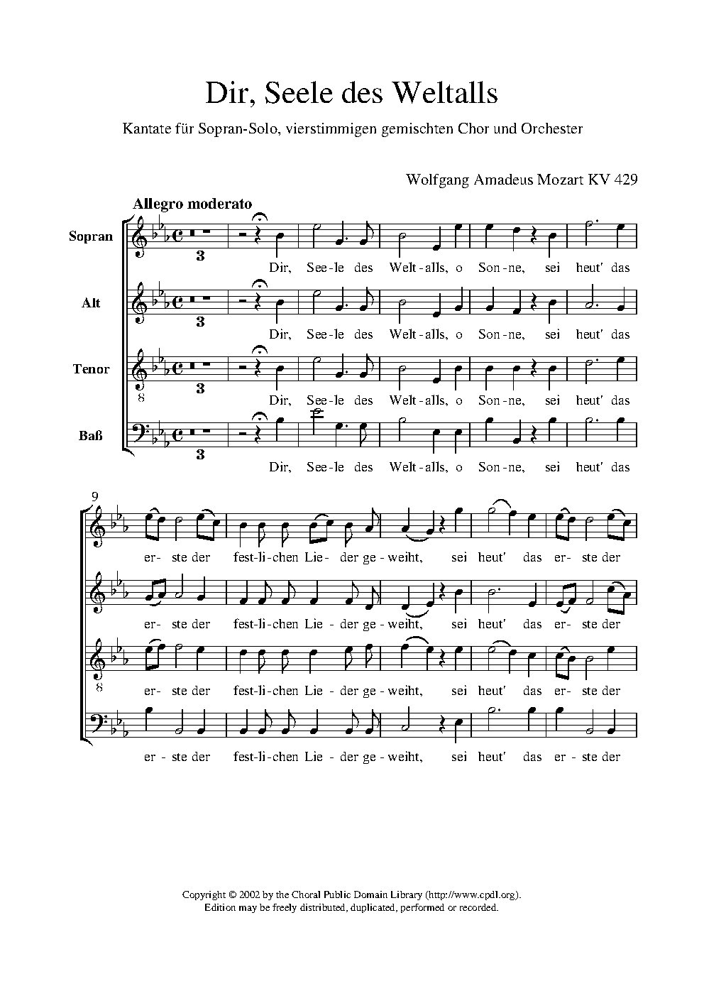 Dir, Seele des Weltalls, KV 429 (vocal parts)
