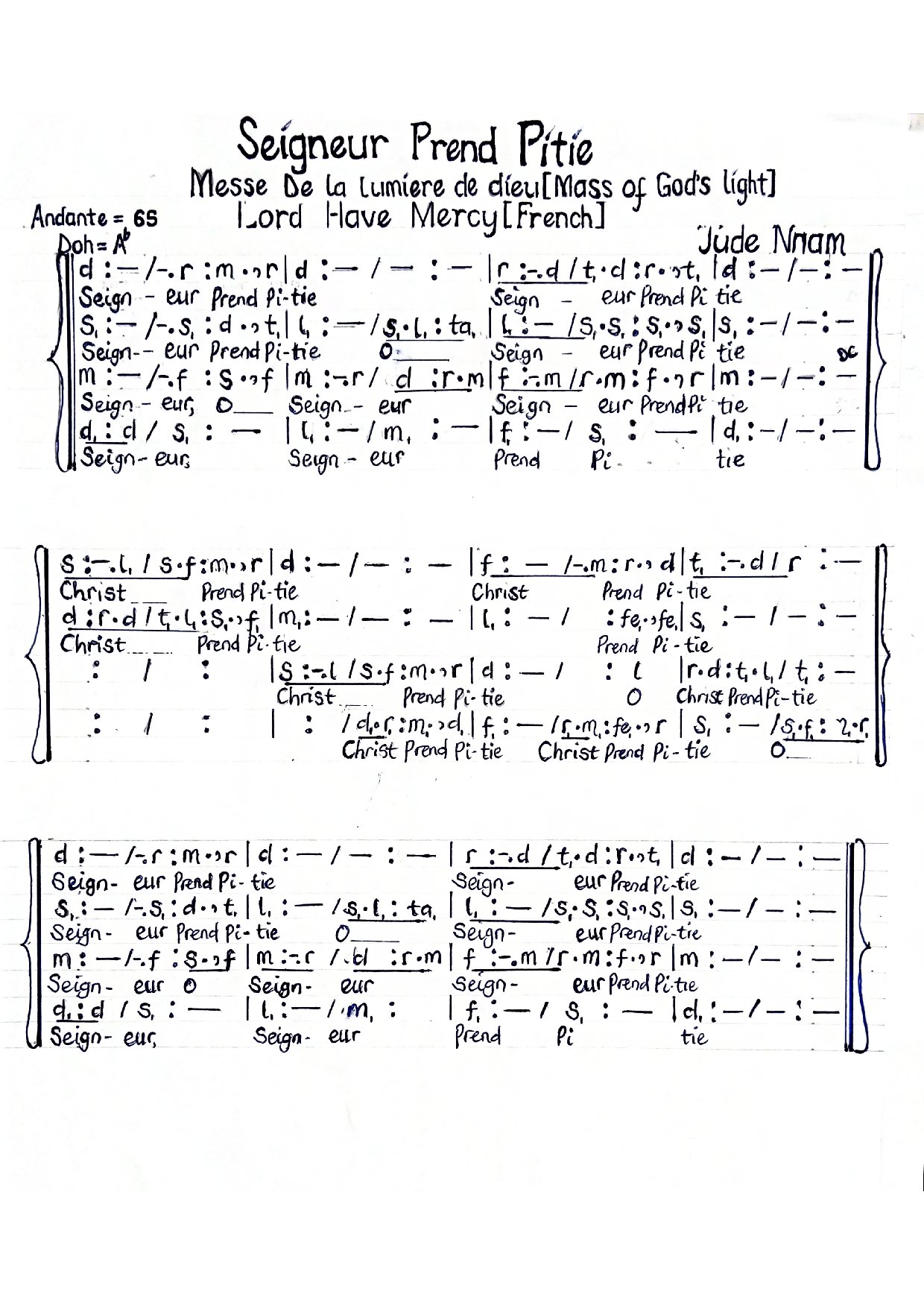 Seigneur Prend Pitie Jude Nnam Solfa Oracle 3 - Download Choir Script PDF