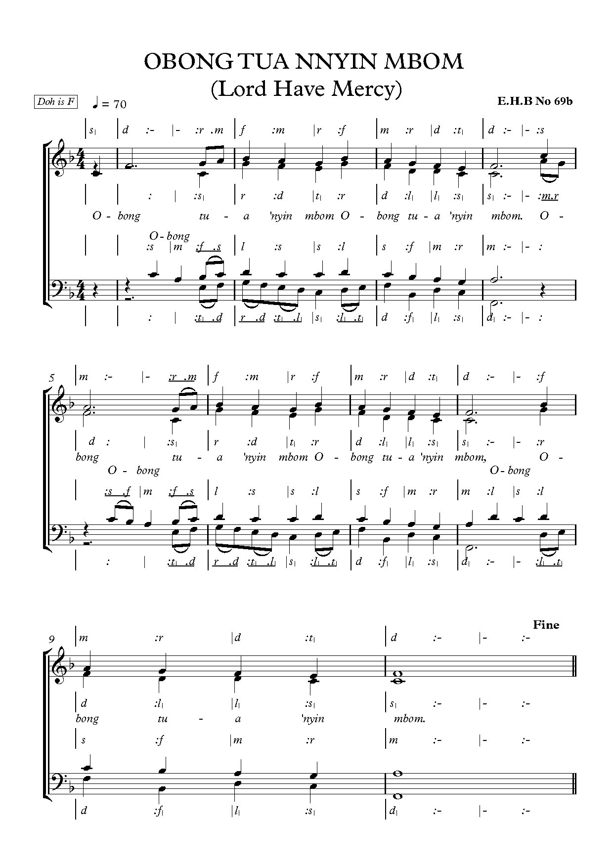 Obong Tua Nnyin Mbom (lord Have Mercy) - Full Score - Download Choir Script PDF