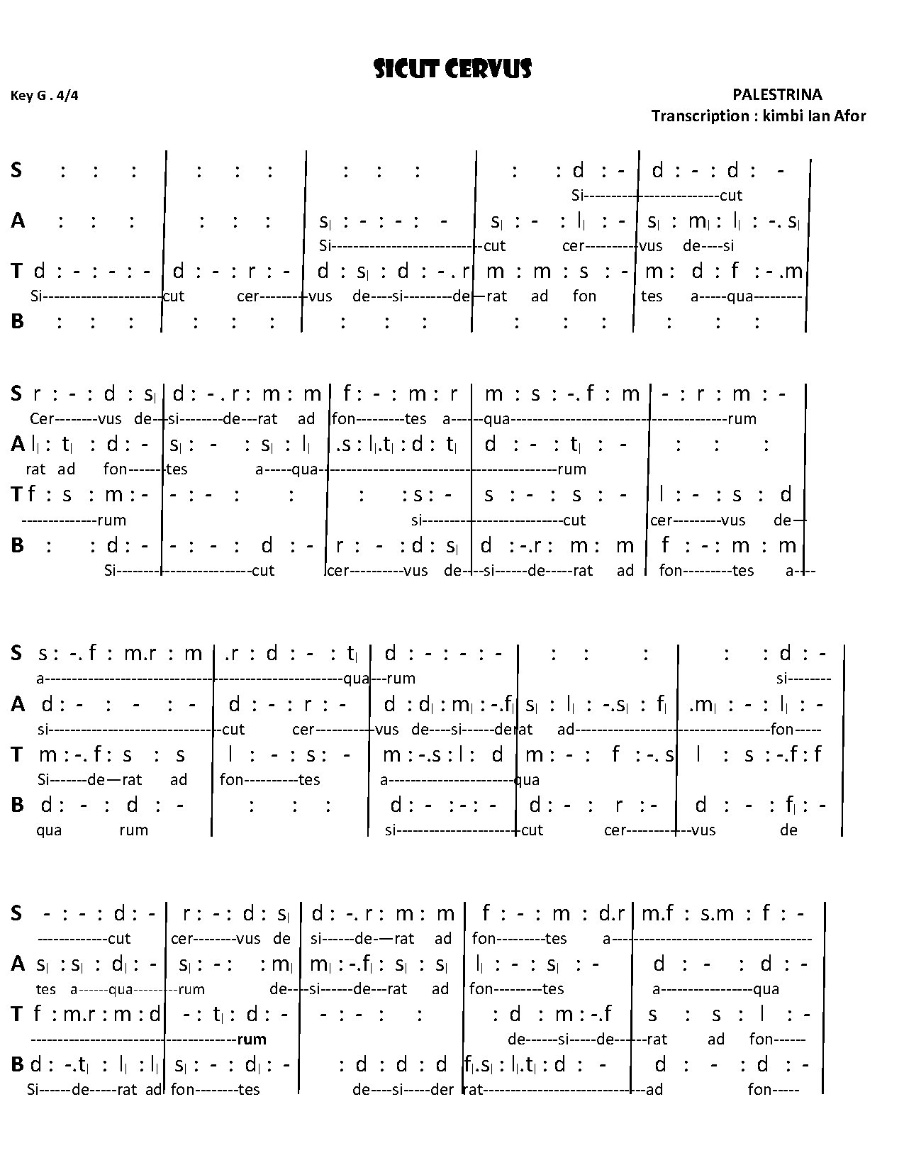 Sicut Cervus - Download Choir Script PDF