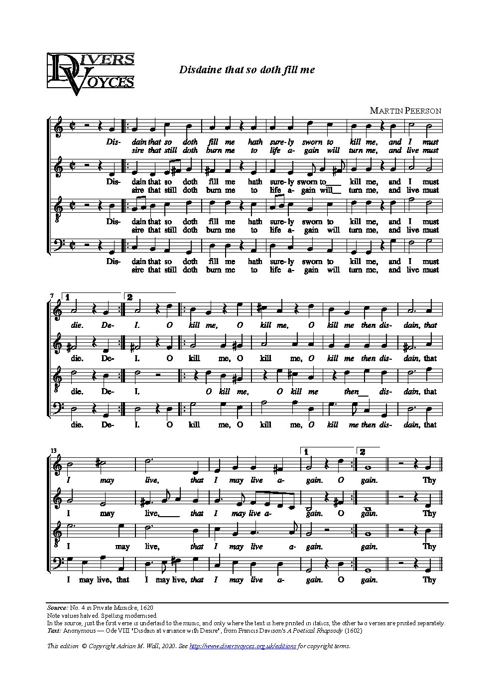 Disdaine that so doth fill me - Choir Script PDF Thumbnail