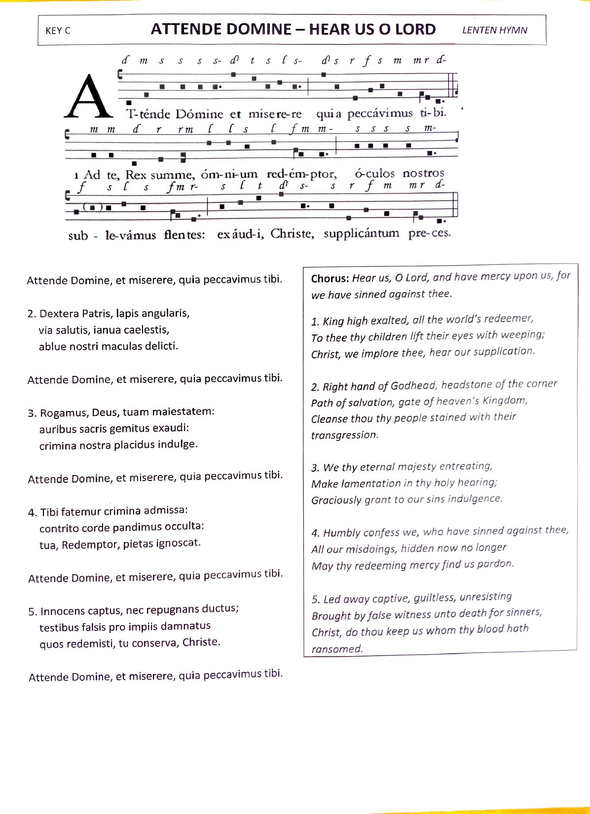 Attende Domine-hear Us Oh Lord - Download Choir Script PDF