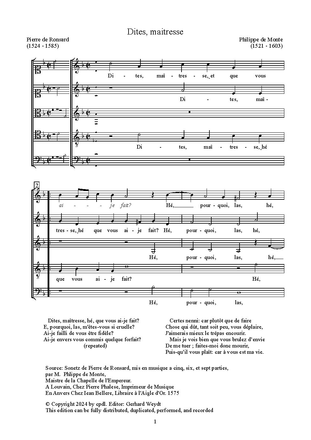 Dites, maîtresse - Choir Script PDF Thumbnail