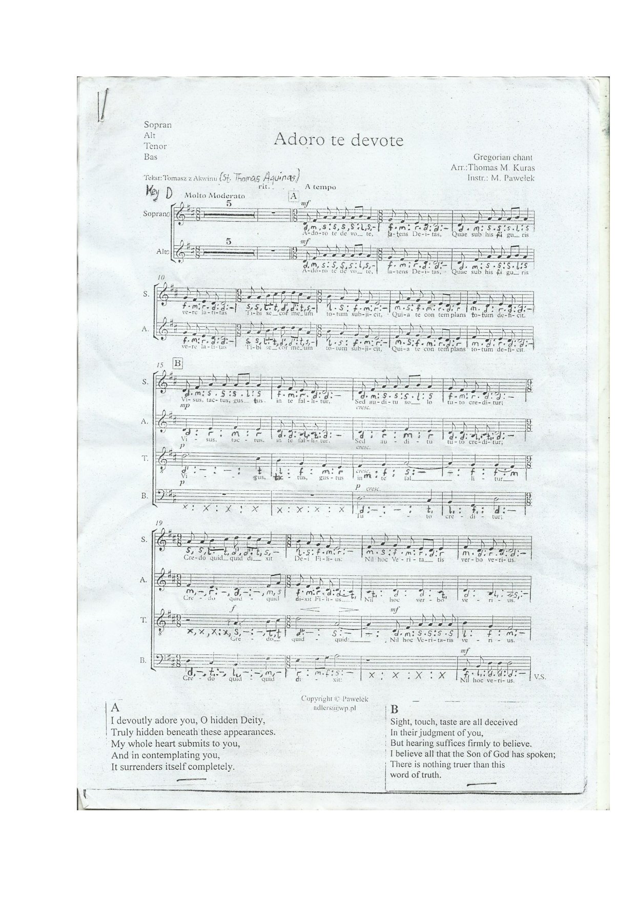 Adoro Te Devote - Download Choir Script PDF