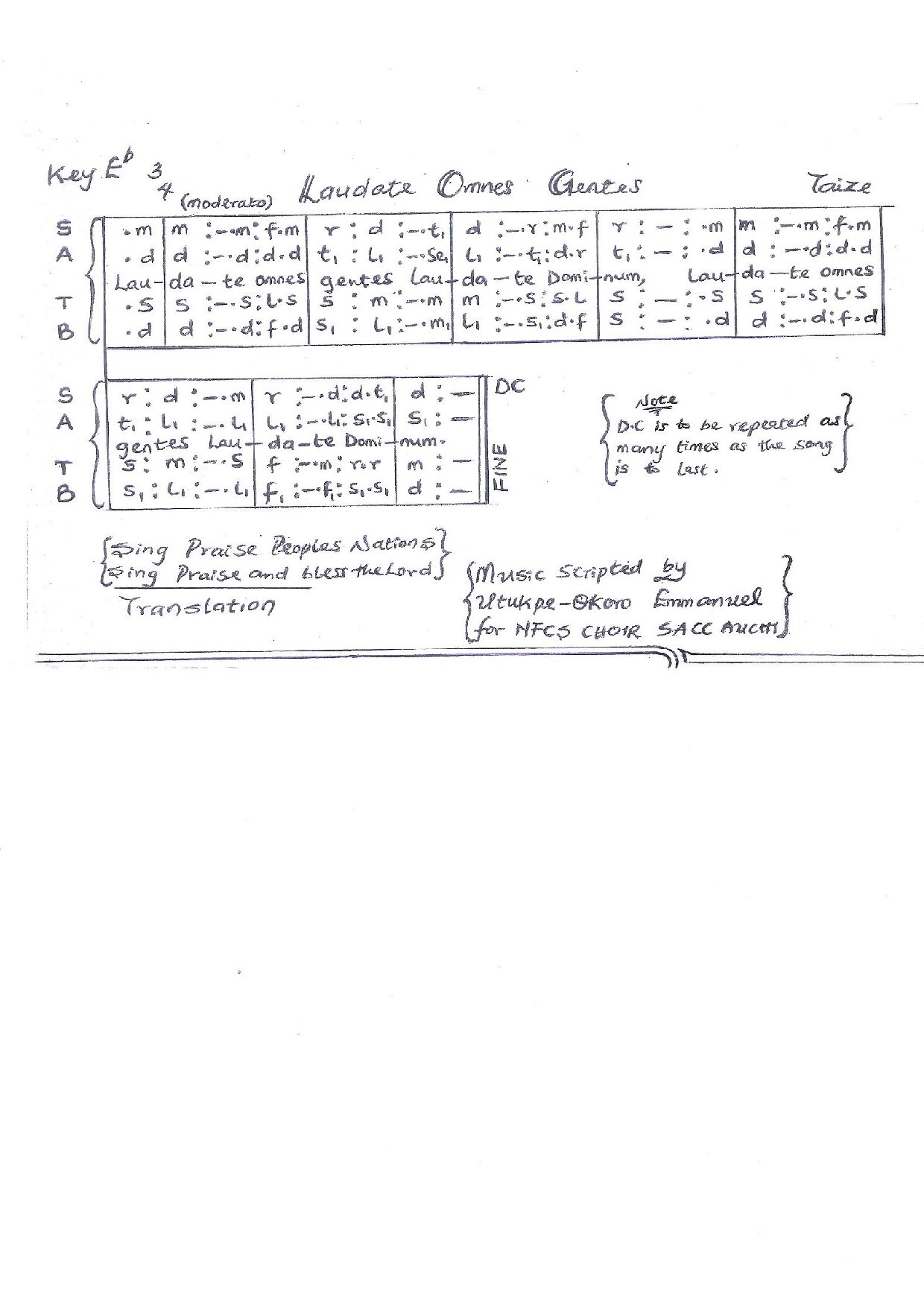 Laudate Omnes Genres - Taize - Download Choir Script PDF