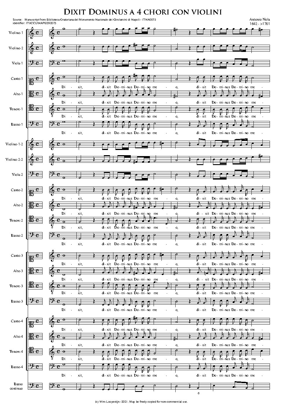 Dixit Dominus a 4 chori con violini