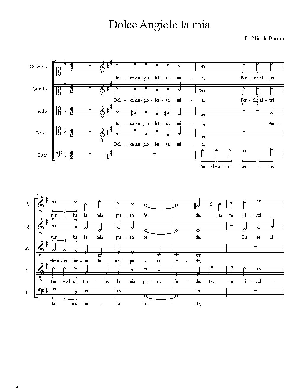 Dolce Angioletta mia - Choir Script PDF Thumbnail