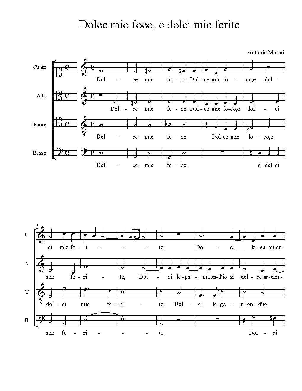 Dolce mio foco, e dolci mie ferite - Choir Script PDF Thumbnail