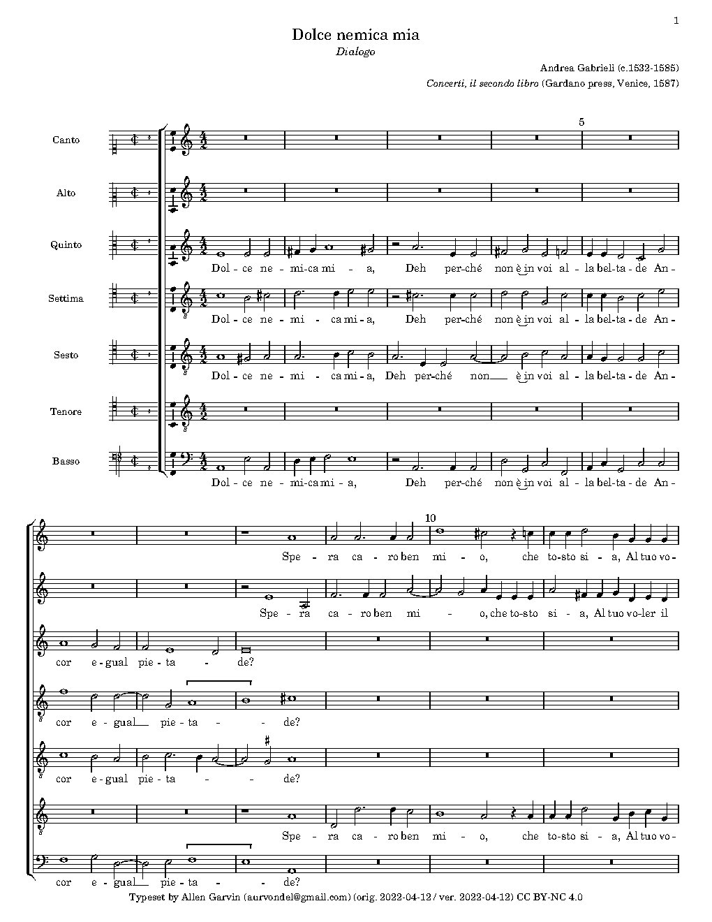 Dolce nemica mia - Choir Script PDF Thumbnail