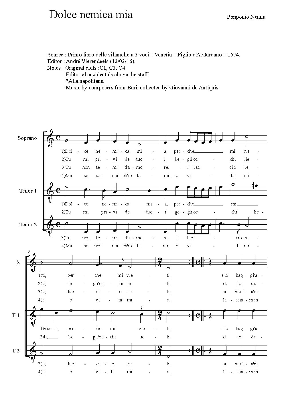 Dolce nemica mia - Choir Script PDF Thumbnail
