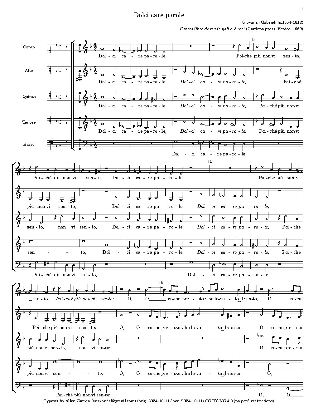 Dolci care parole - Choir Script PDF Thumbnail