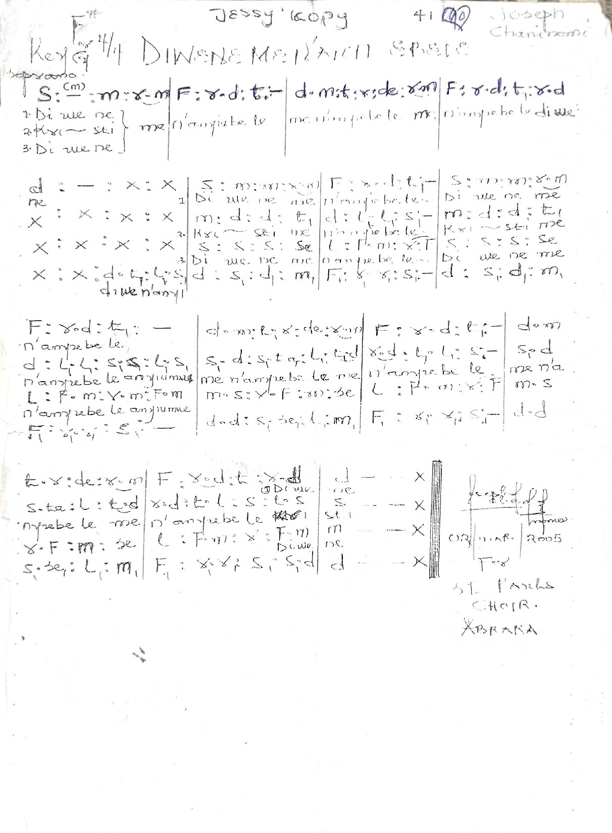 Diwenw Me N Ayi Ebele - Download Choir Script PDF