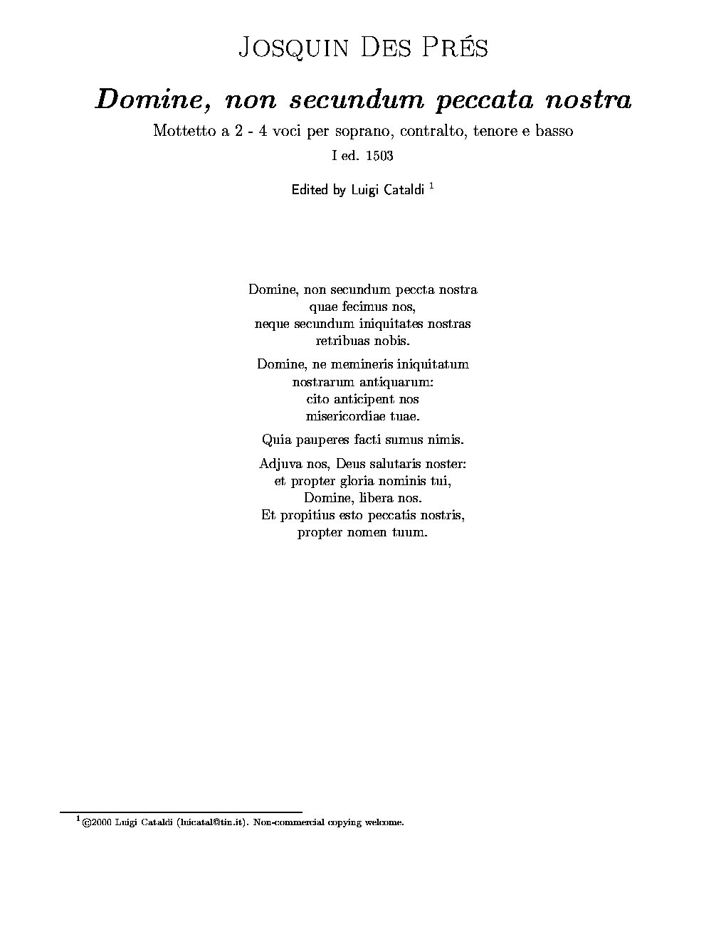 Domine, non secundum peccata nostra - Choir Script PDF Thumbnail