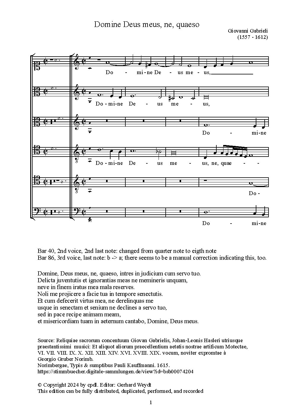 Domine Deus meus, ne, quaeso - Choir Script PDF Thumbnail