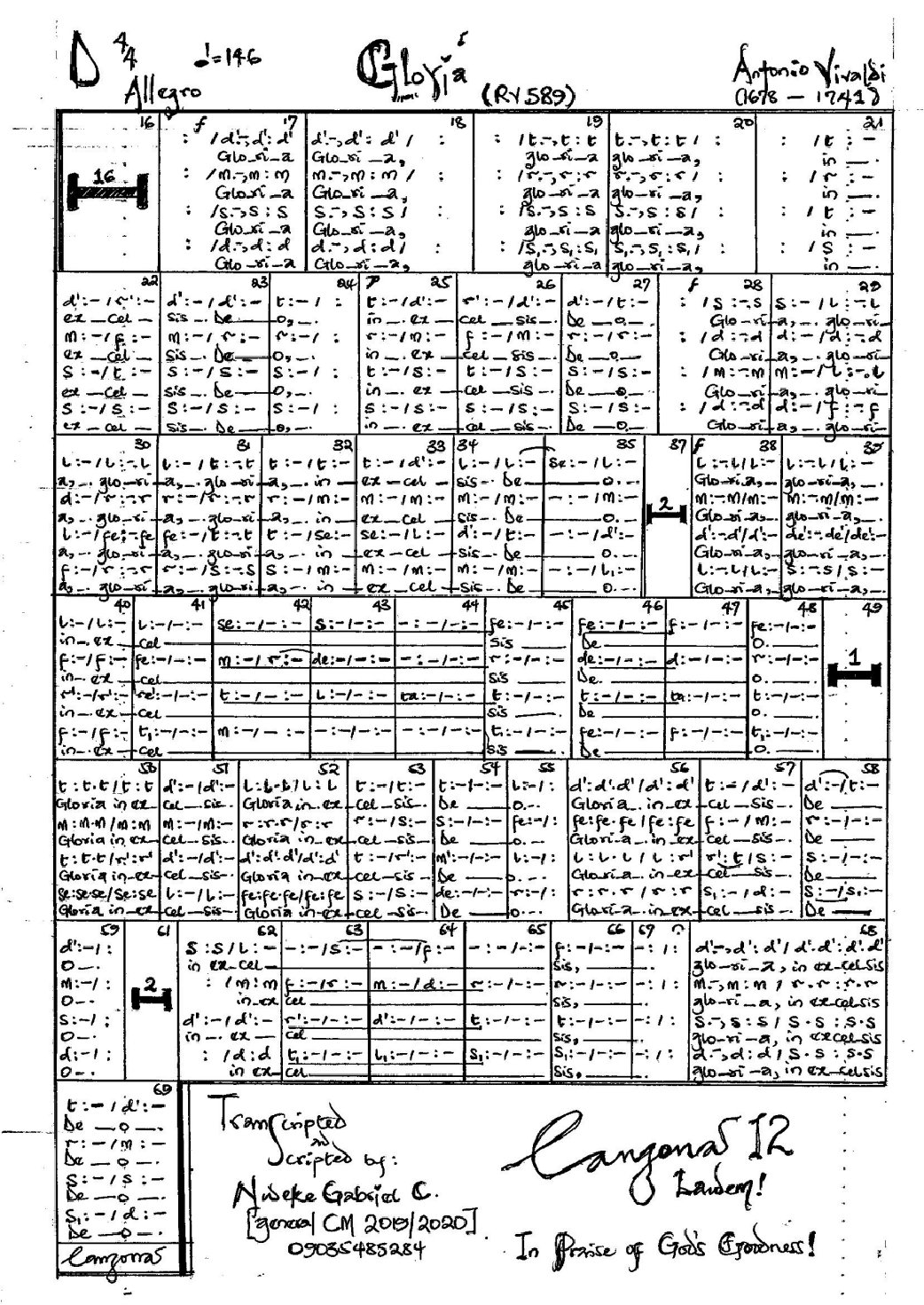 Vivaldi Gloria - Download Choir Script PDF