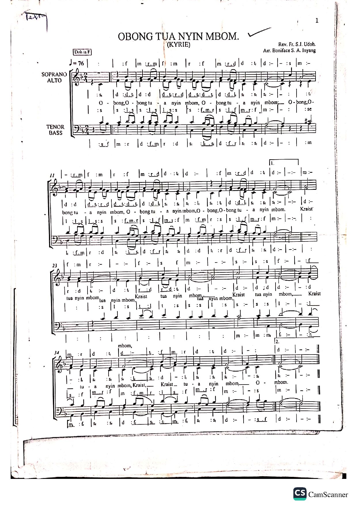 Obong Tu Anyibom - Kyrie - Download Choir Script PDF