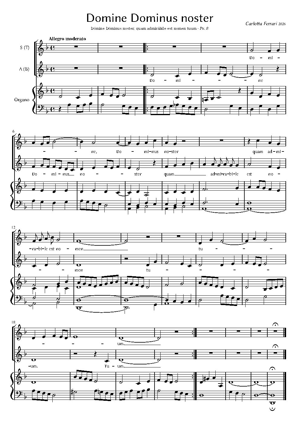 Domine Dominus noster - Choir Script PDF Thumbnail