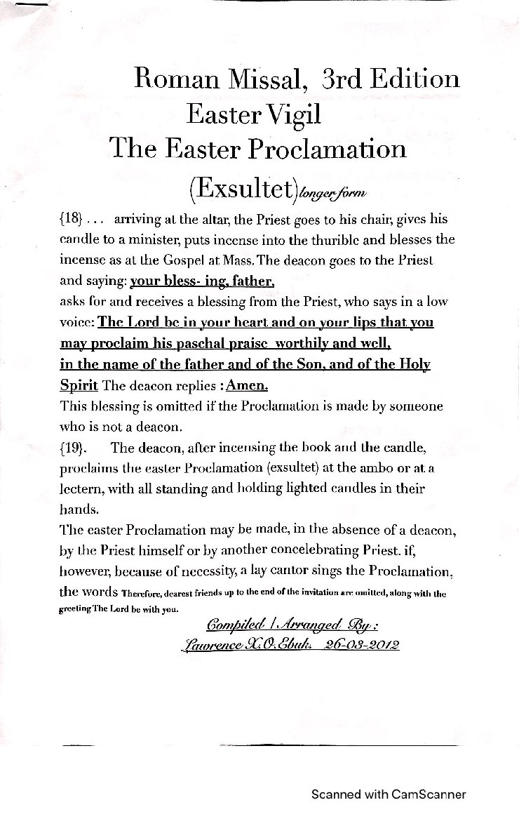 Exultet (easter Proclamation) - Download Choir Script PDF