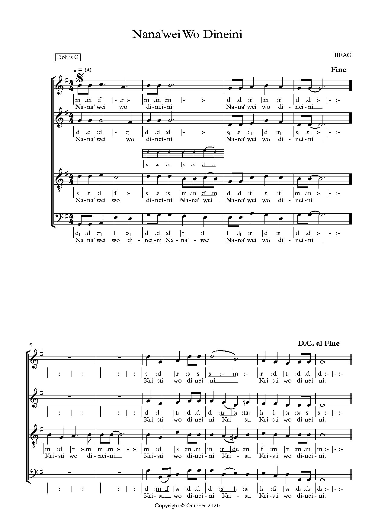 Nana Wei Wo Dineini - Download Choir Script PDF