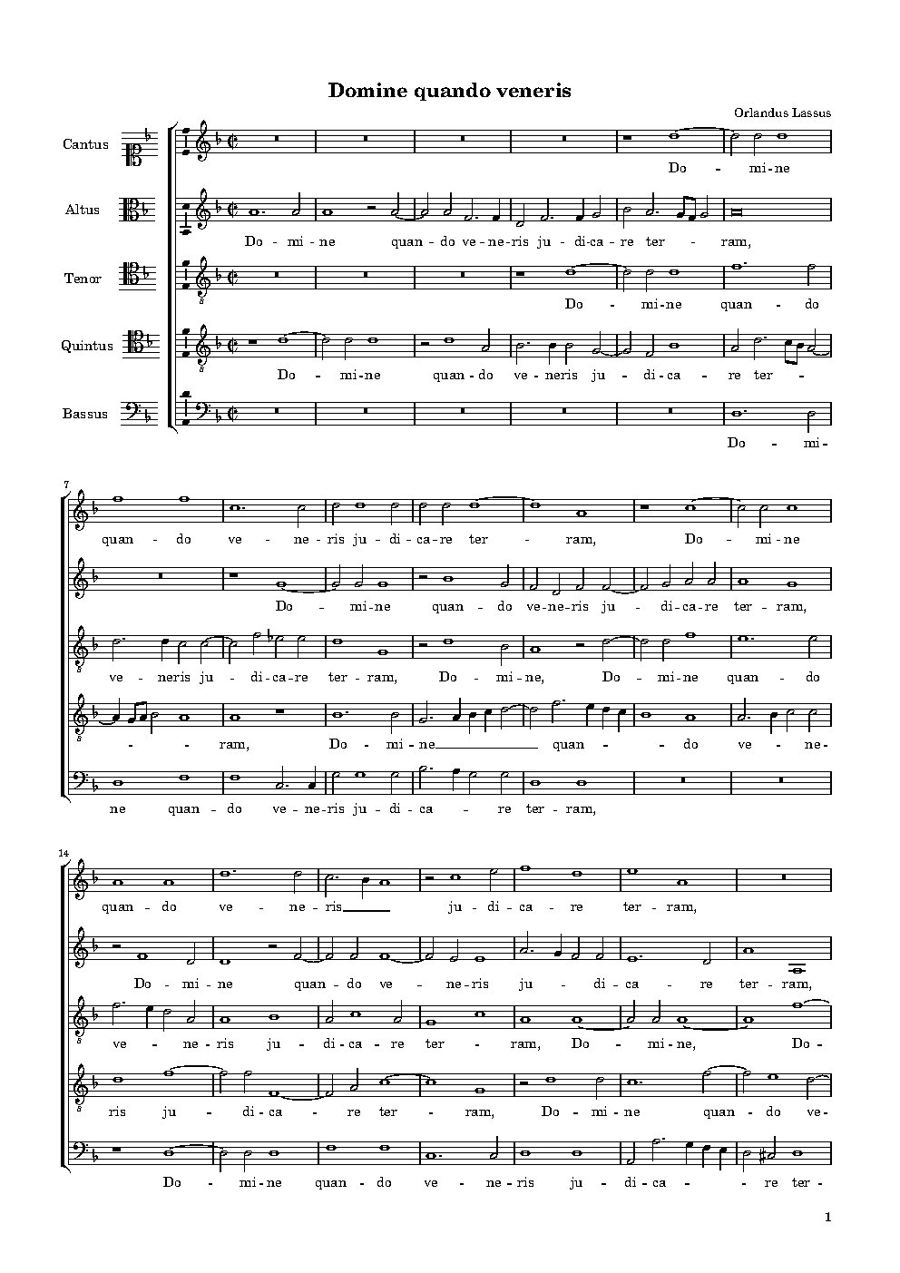 Domine quando veneris a 5 (other setting is {{NoCo|Domine quando veneris a 4|for 4vv