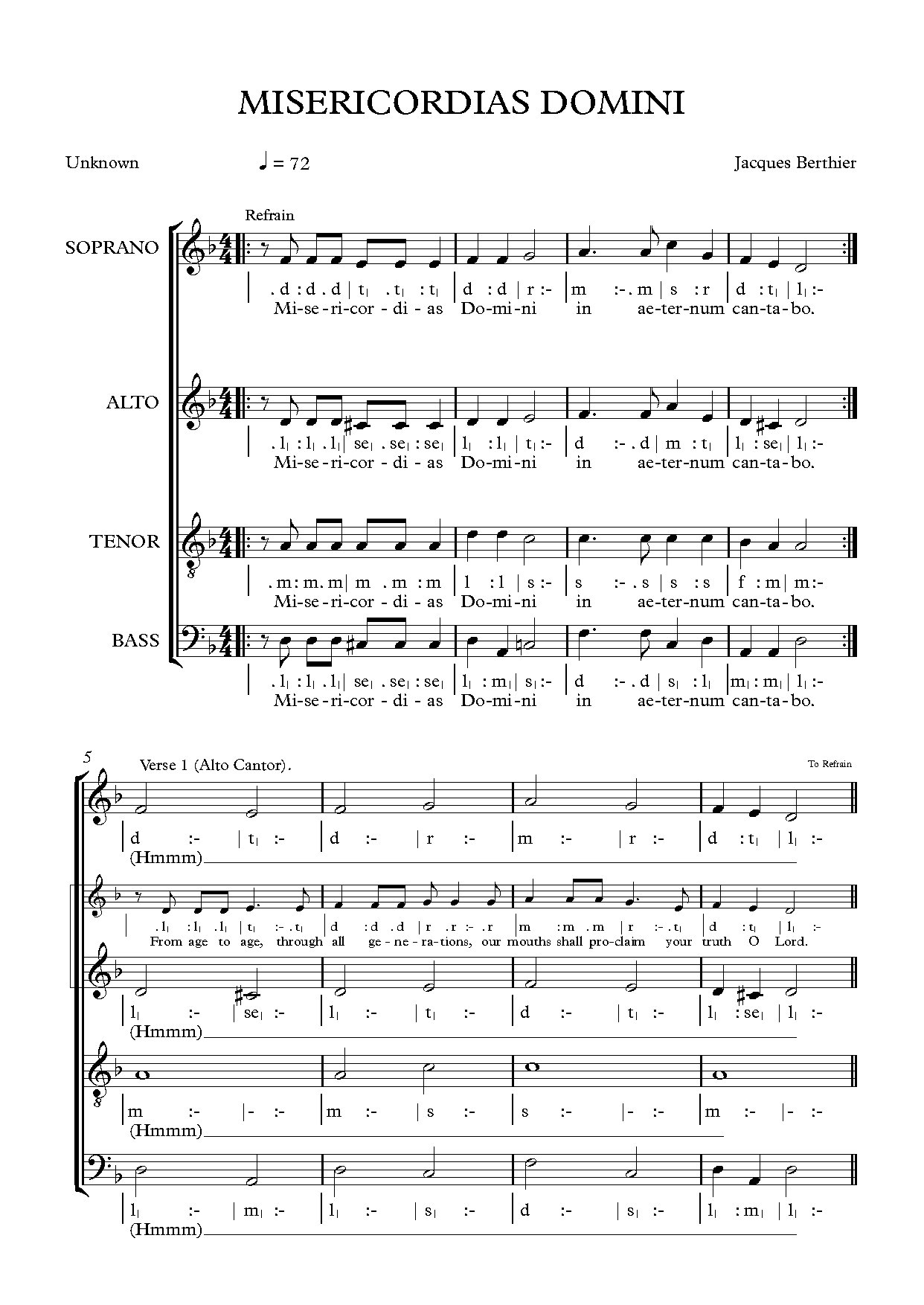 Solfa - Misericordias Domini By Jacques Berthier Scr Unknown In File - Offertory Communion Lent General - Latin English - Download Choir Script PDF