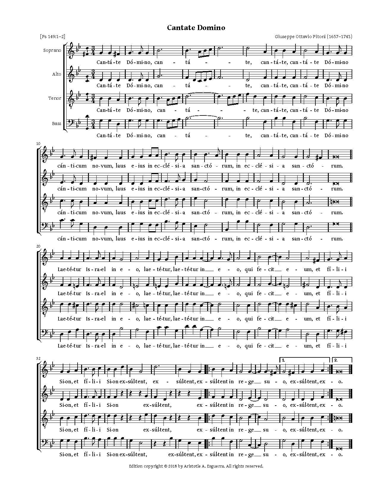 Cantate Domino - Pitoni - Download Choir Script PDF