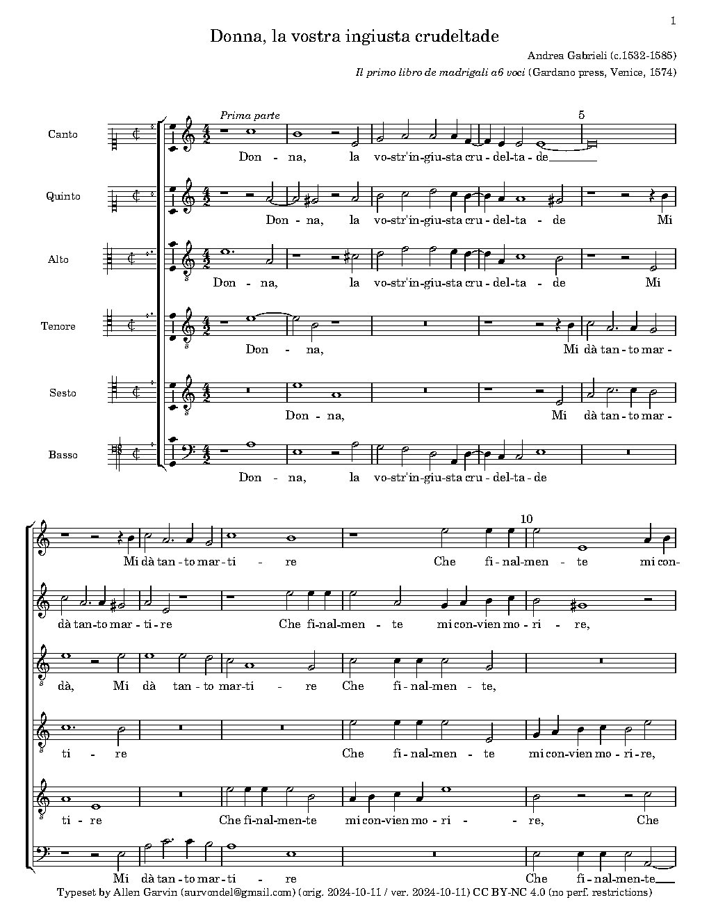Donna, la vostra ingiusta crudeltade - Choir Script PDF Thumbnail