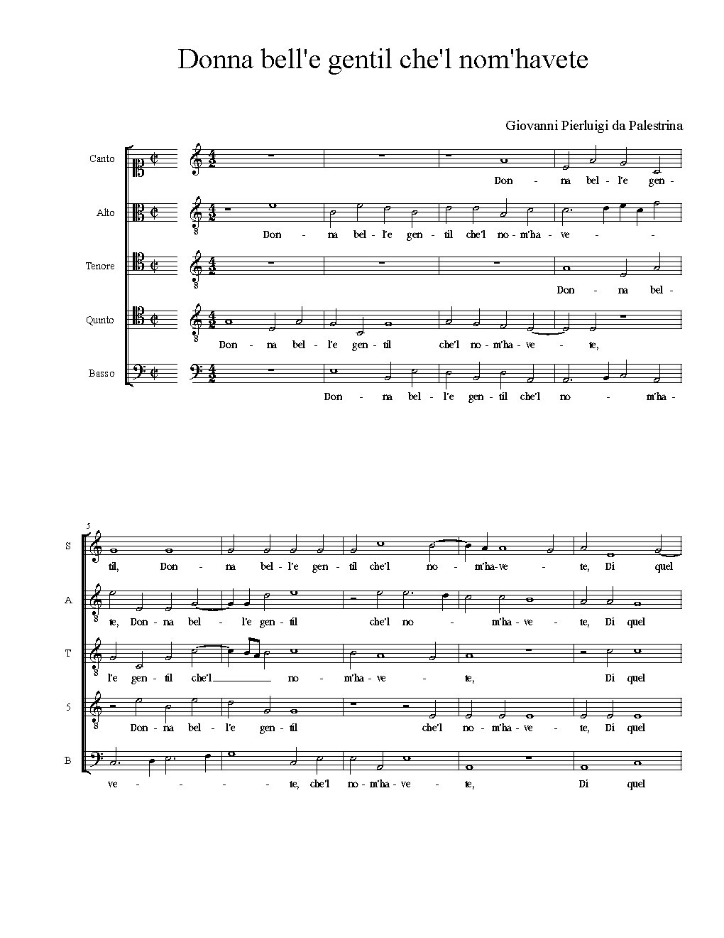 Donna bell'e gentil che'l nom'havete - Choir Script PDF Thumbnail