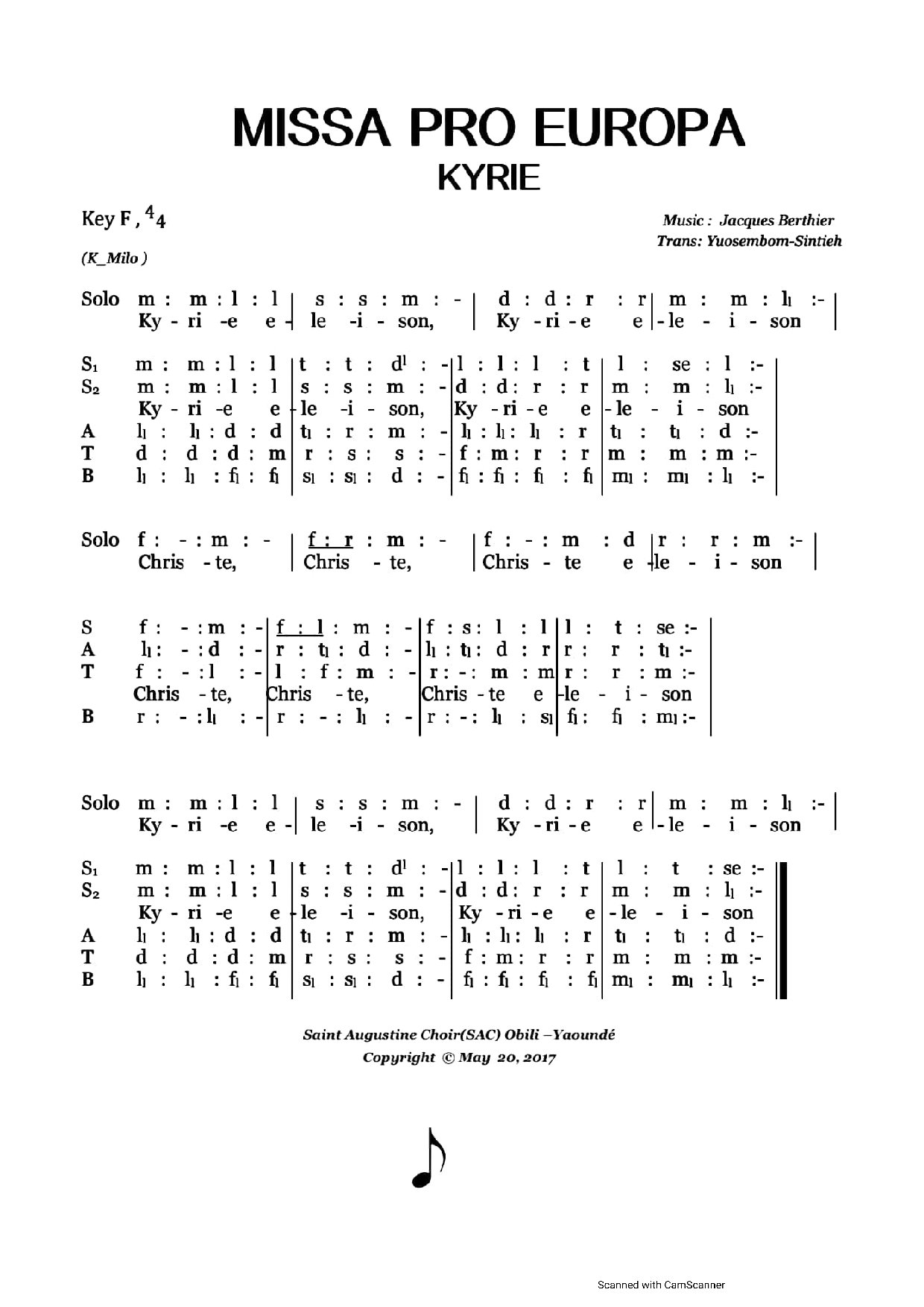 Missa Pro Europa (kyrie, Sanctus And Agnus Dei) - Download Choir Script PDF