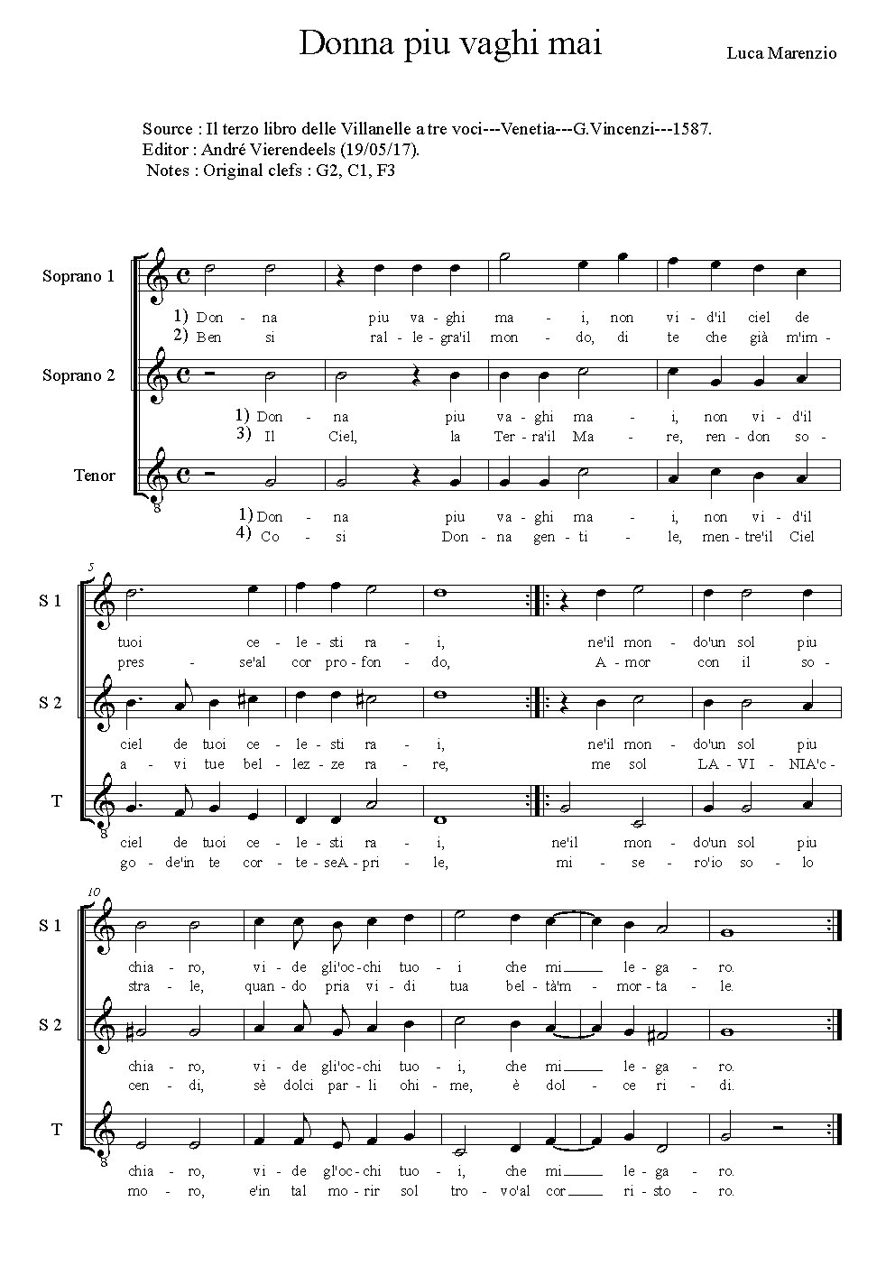 Donna piu vaghi mai - Choir Script PDF Thumbnail