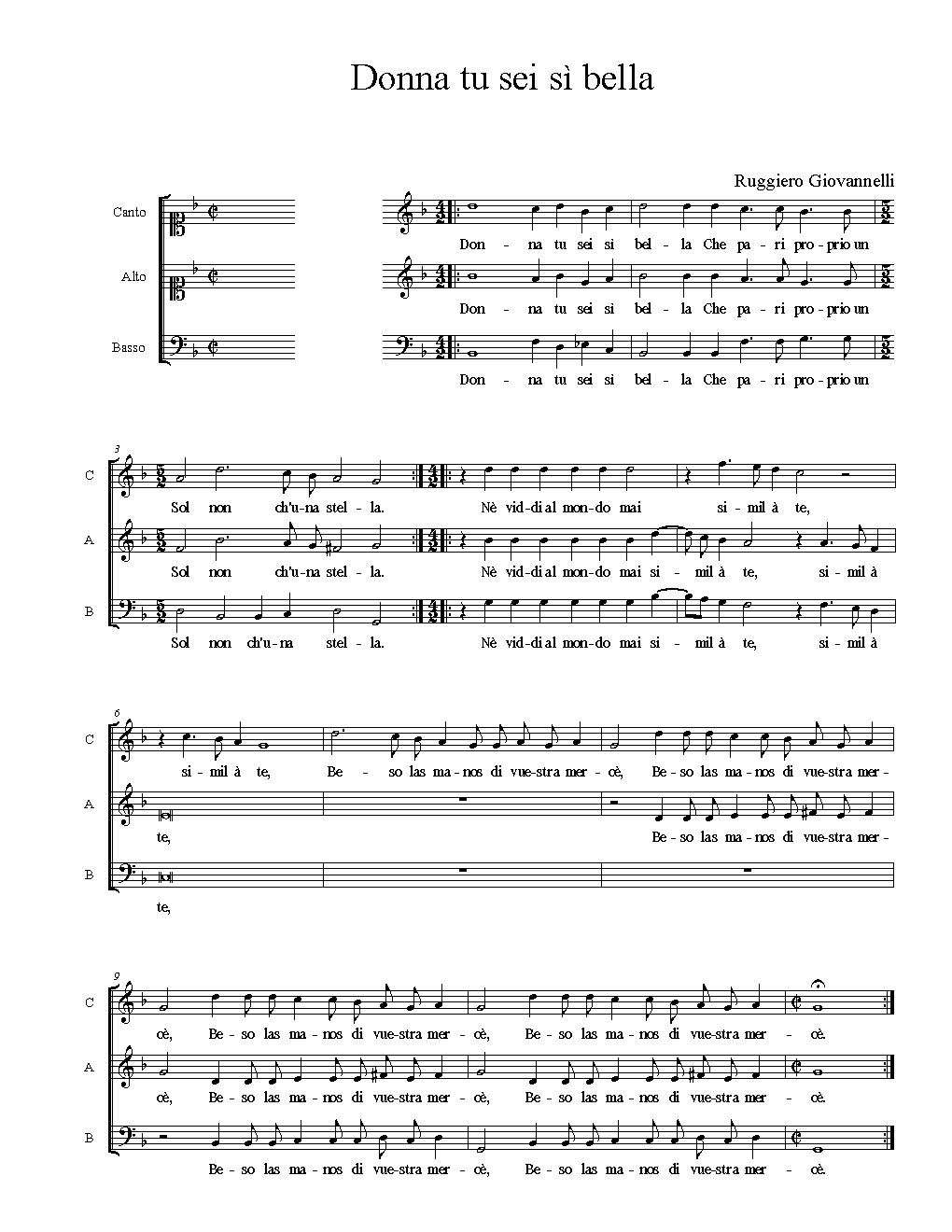Donna tu sei sì bella - Choir Script PDF Thumbnail