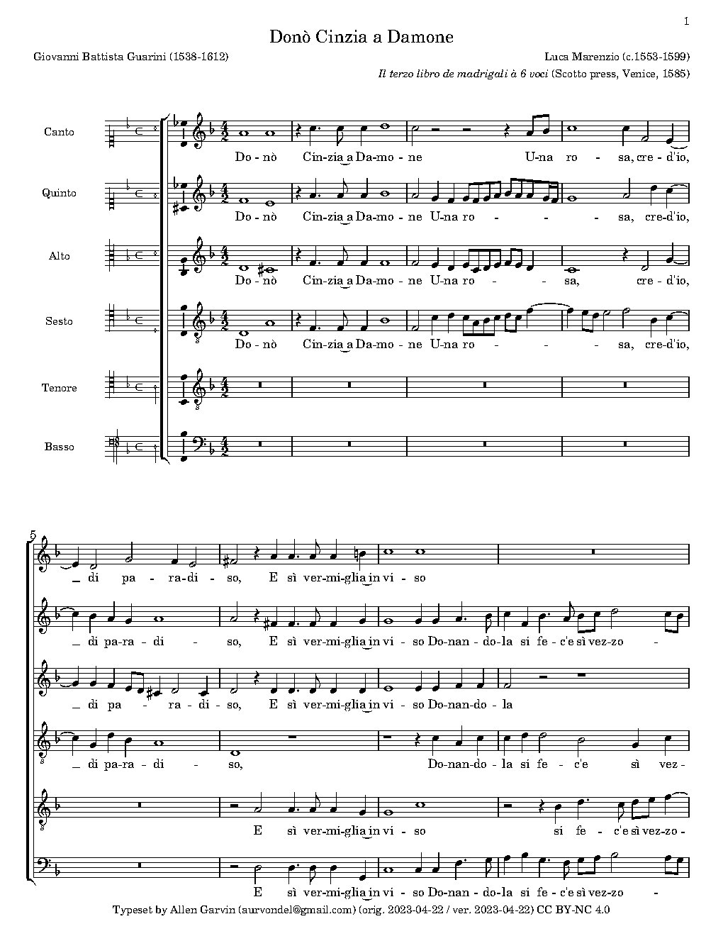 Donò Cinzia a Damone - Choir Script PDF Thumbnail