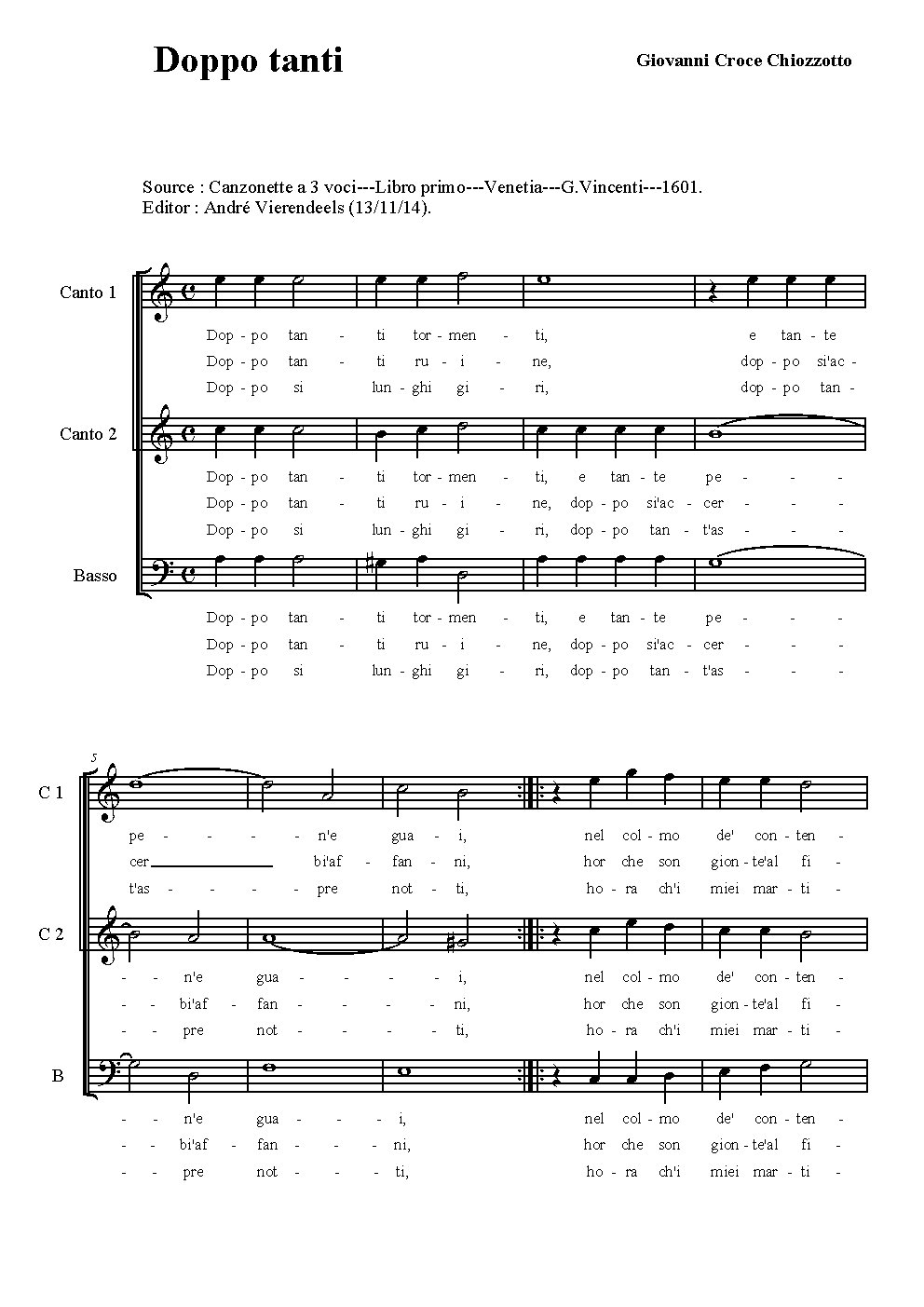 Doppi tanti tormenti - Choir Script PDF Thumbnail