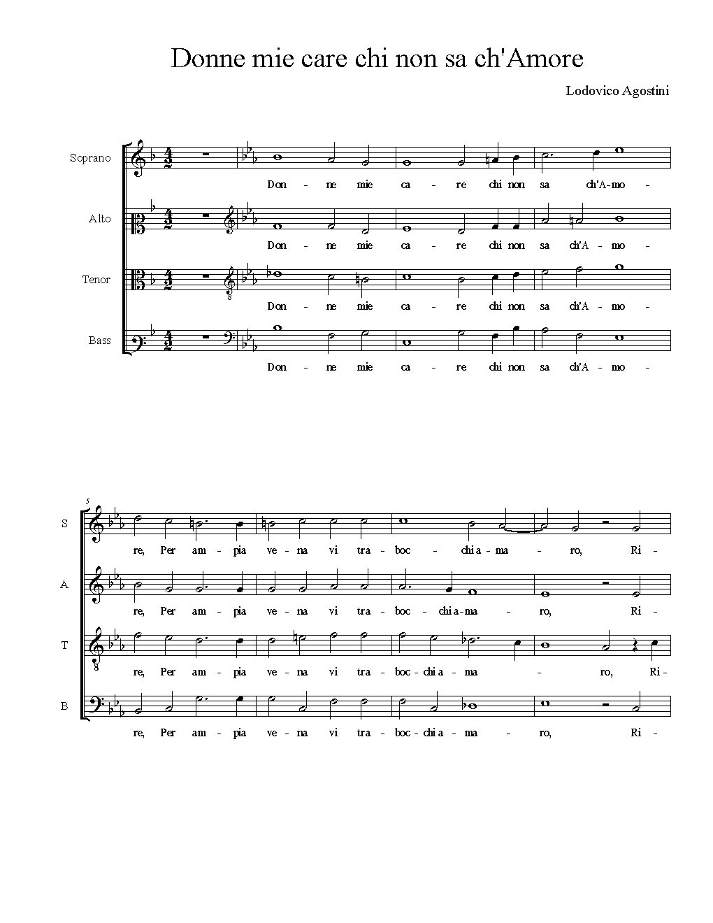 Donne mie care chi non sa ch'Amore - Choir Script PDF Thumbnail