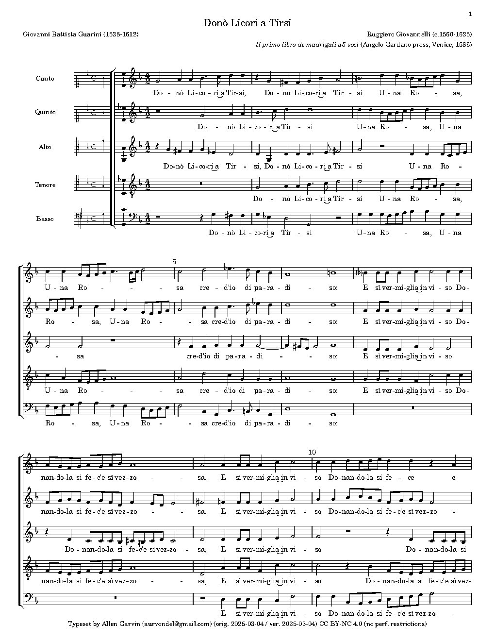 Donò Licori a Tirsi - Choir Script PDF Thumbnail