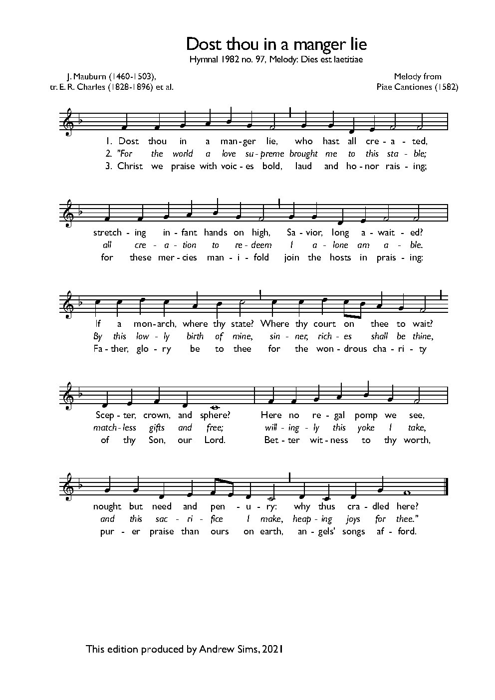 Dost thou in a manger lie - Choir Script PDF Thumbnail
