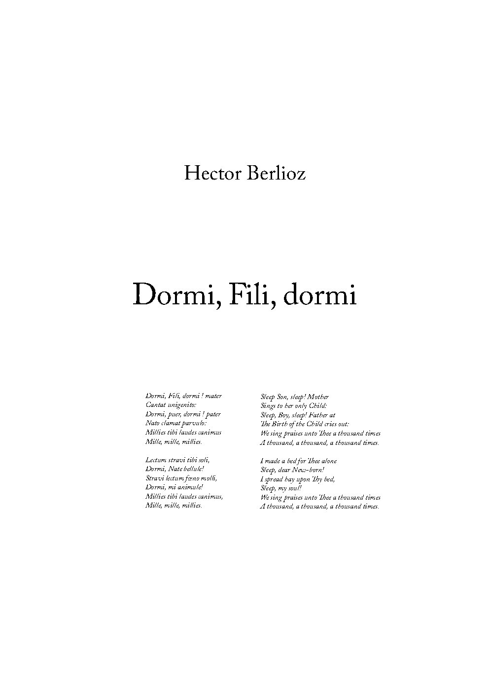 Dormi, Fili, dormi