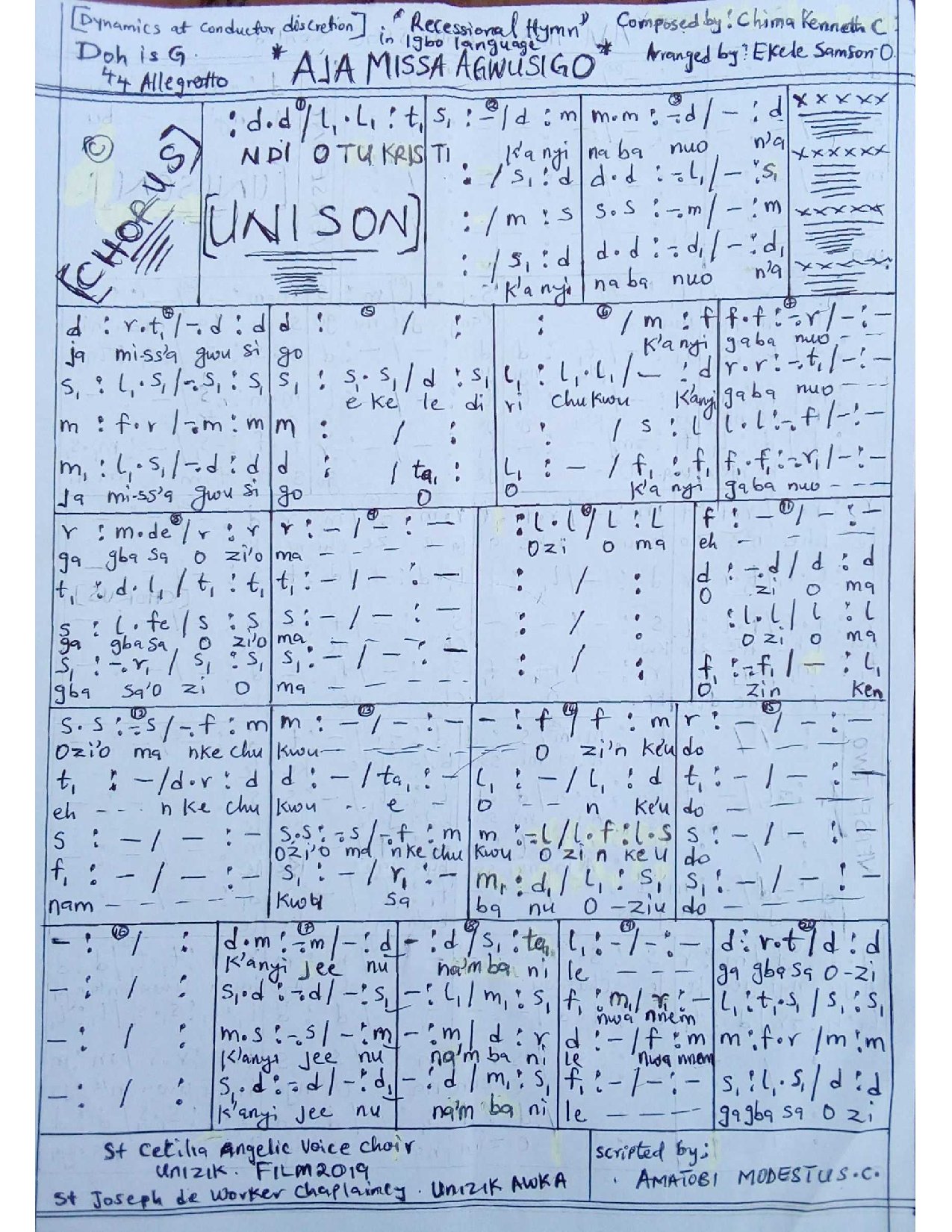 Aja Missa Agwusigo - Download Choir Script PDF