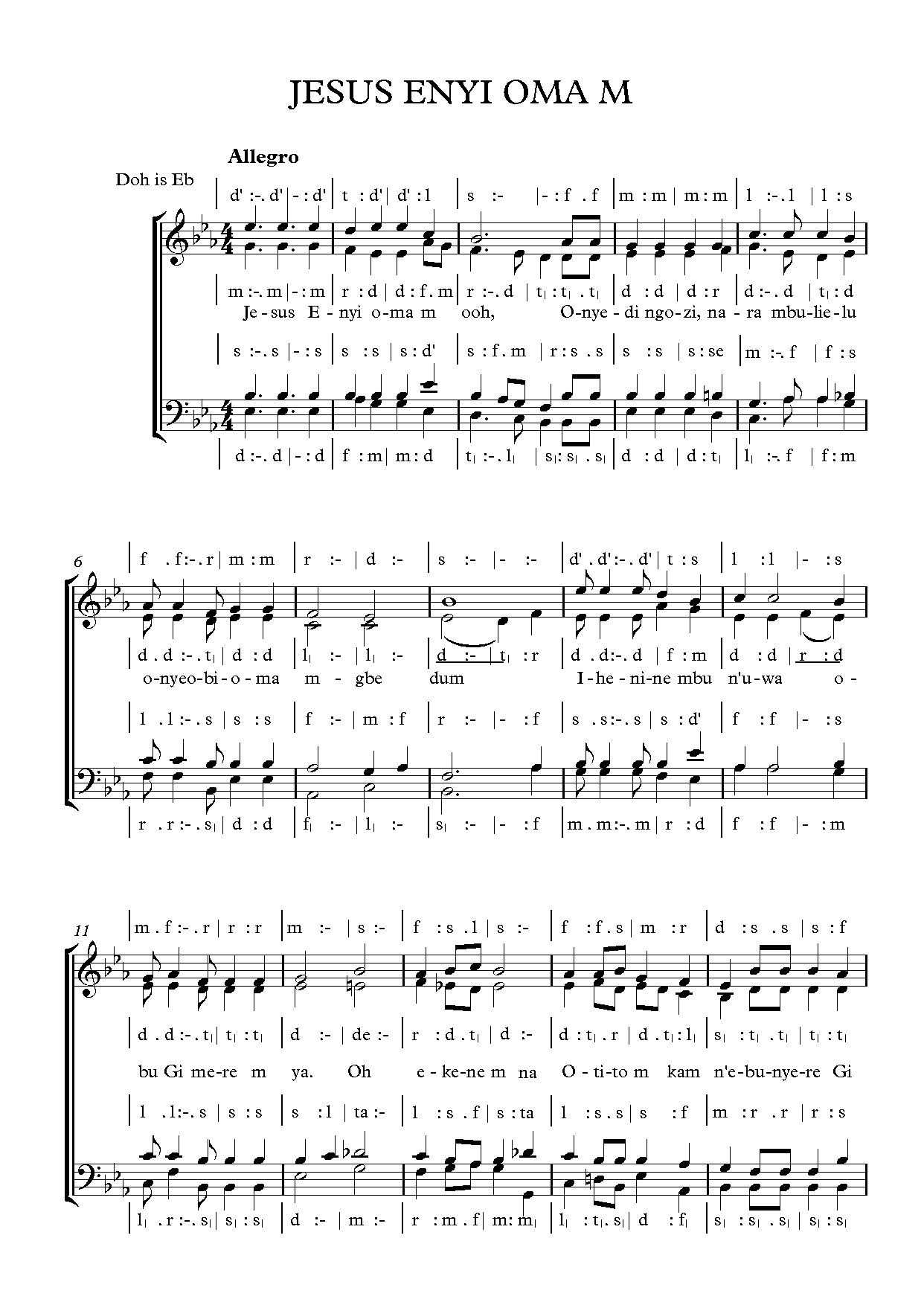 Jesus Enyi Oma M (original) - Full Score - Download Choir Script PDF