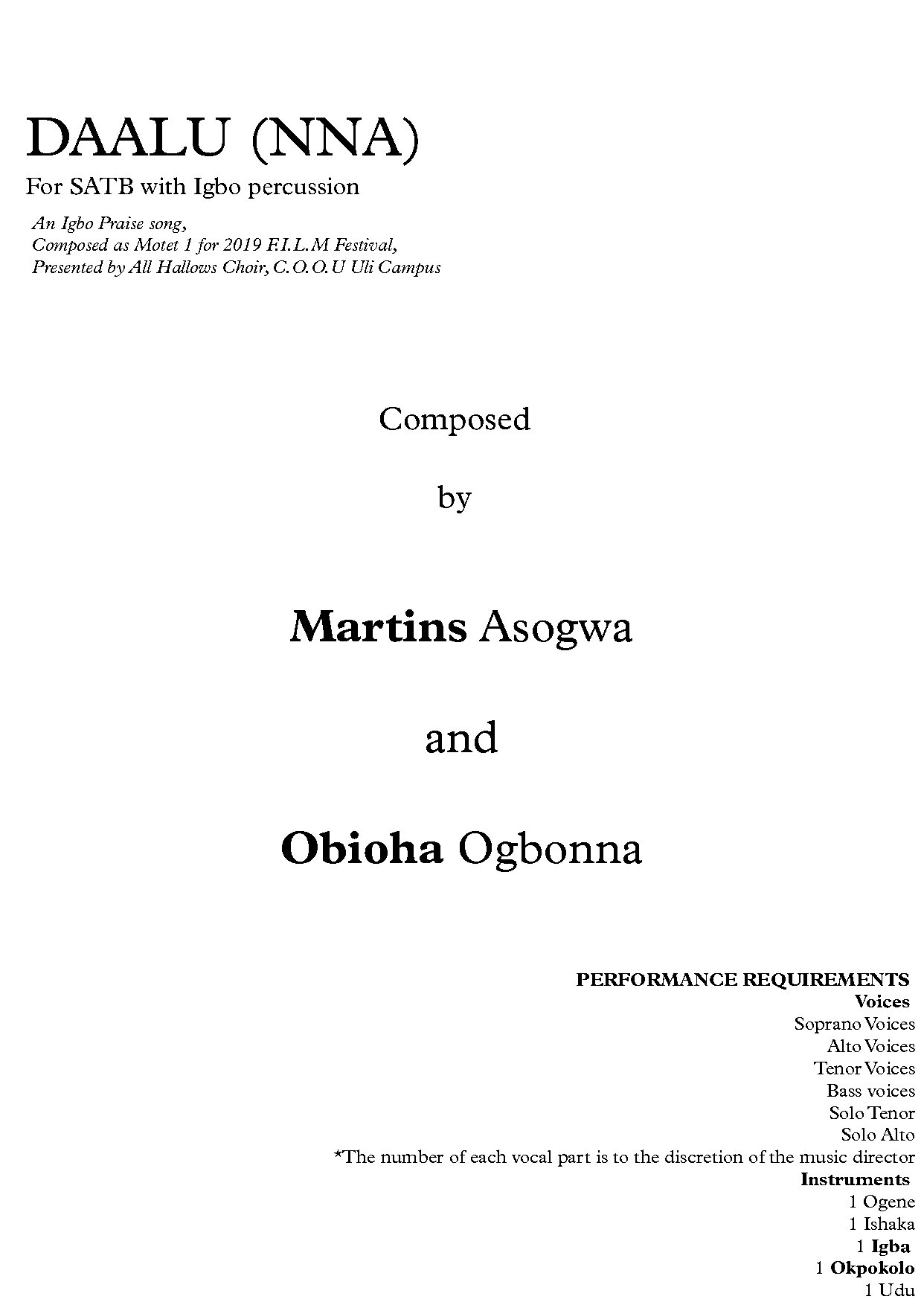 Daalu Nna Staff - Download Choir Script PDF